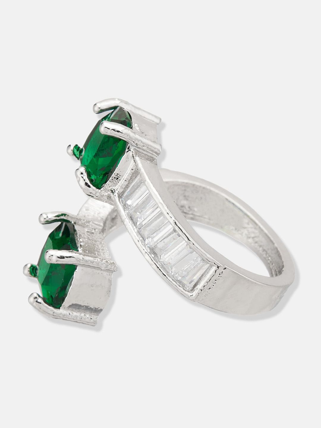 ATIBELLE Silver-Plated CZ Studded Adjustable Finger Ring