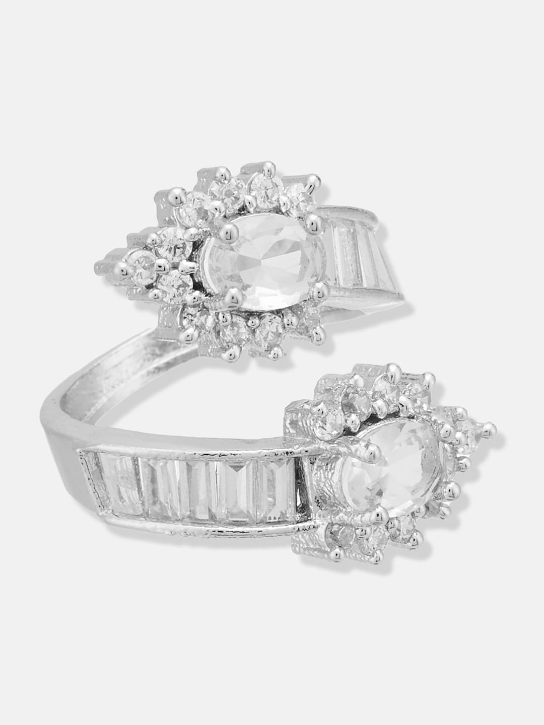 ATIBELLE Silver Plated & CZ Studded Finger Ring