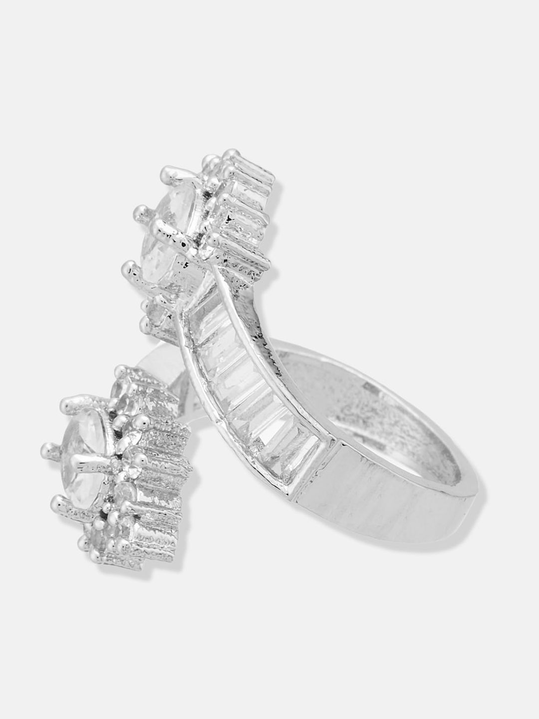 ATIBELLE Silver Plated & CZ Studded Finger Ring
