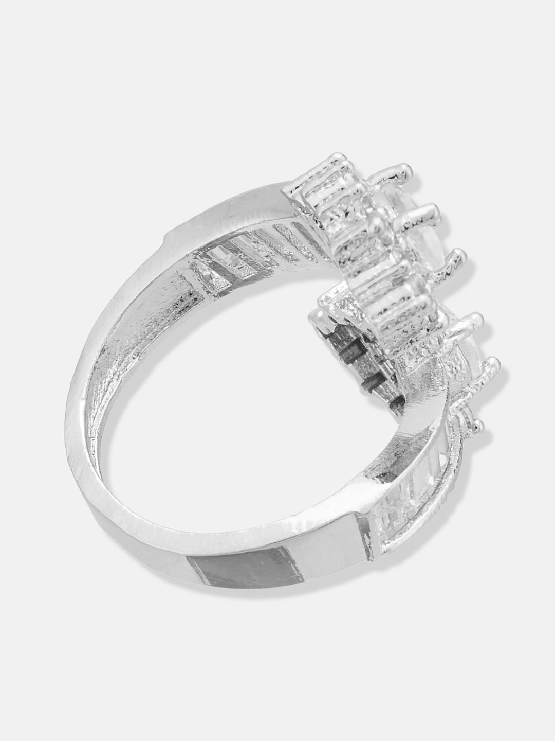 ATIBELLE Silver Plated & CZ Studded Finger Ring