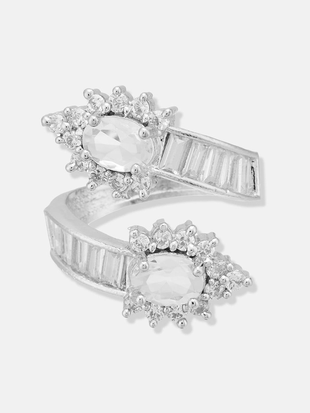 ATIBELLE Silver Plated & CZ Studded Finger Ring