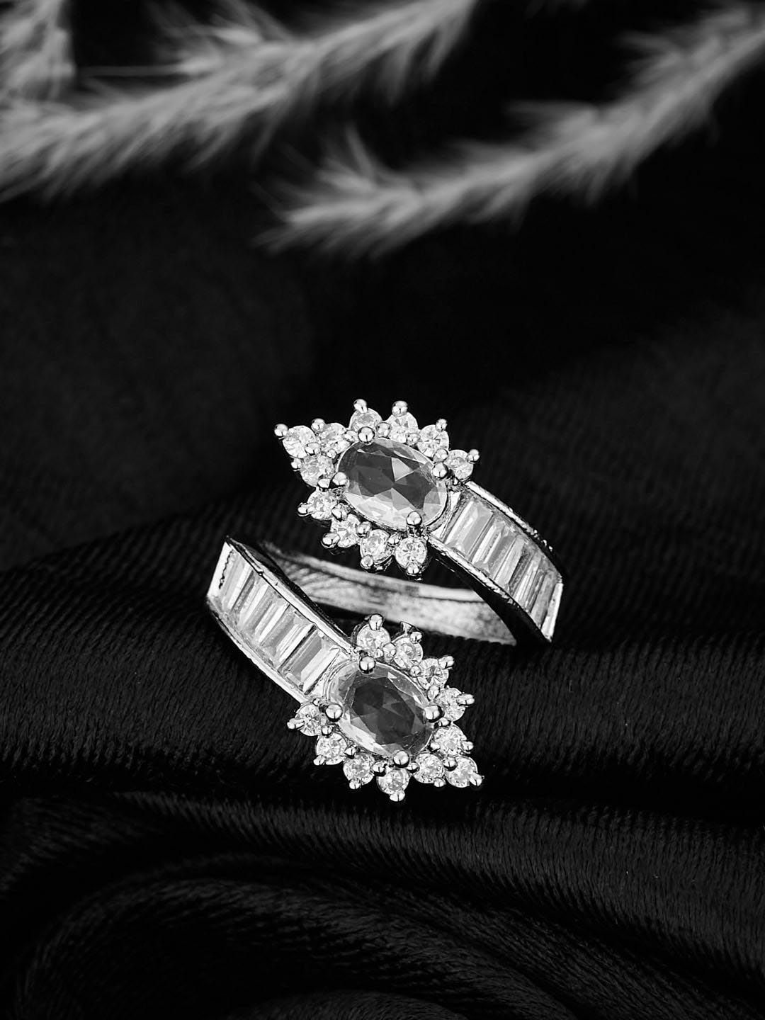 ATIBELLE Silver Plated & CZ Studded Finger Ring