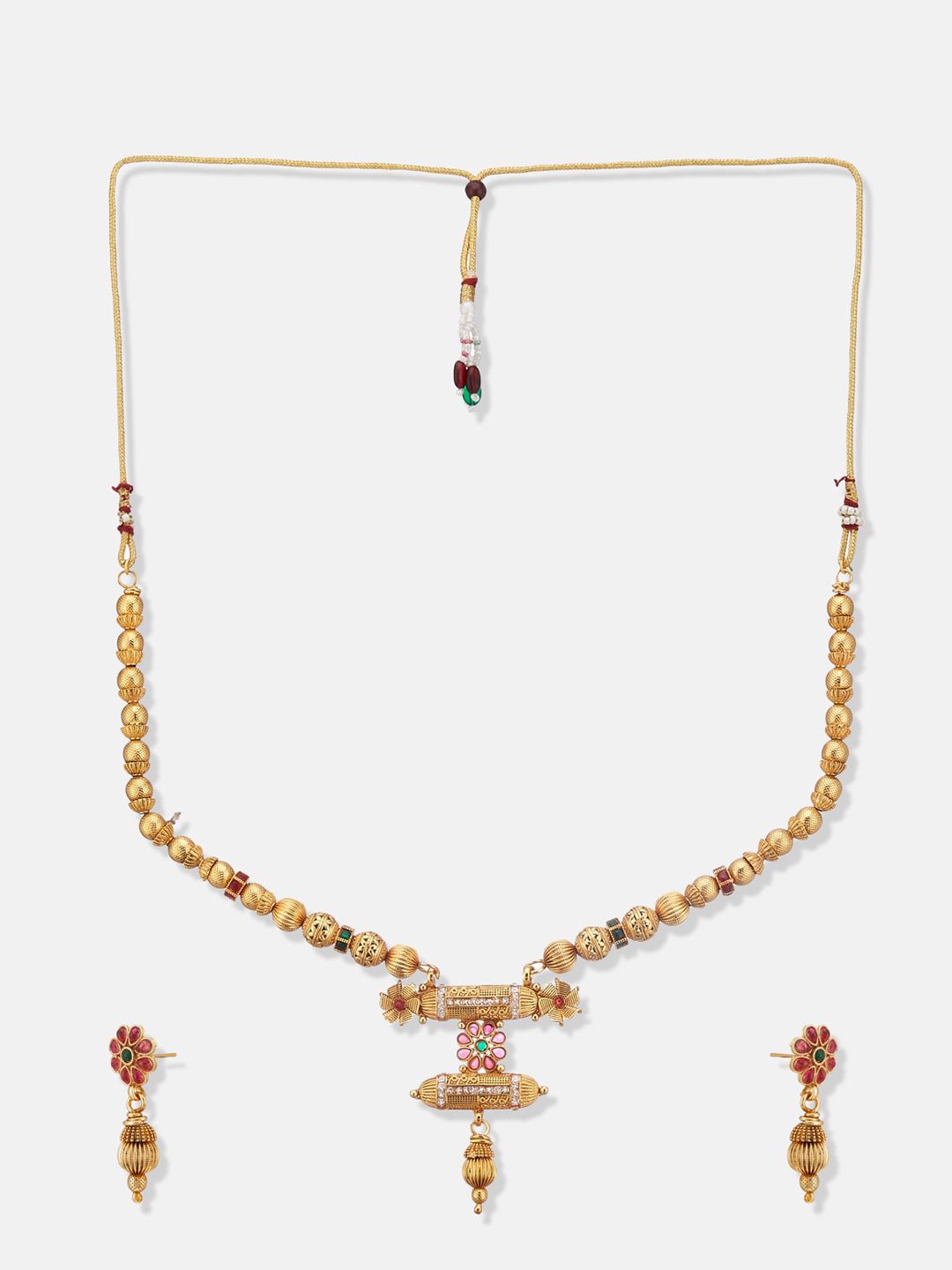 ATIBELLE Gold-Plated Stones Studded & Beaded Jewellery Set