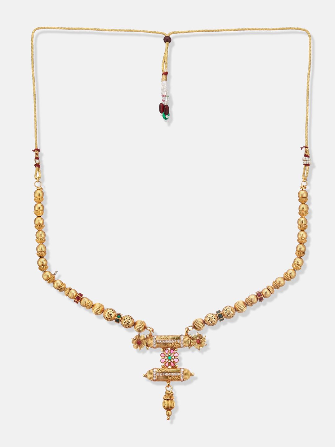 ATIBELLE Gold-Plated Stones Studded & Beaded Jewellery Set