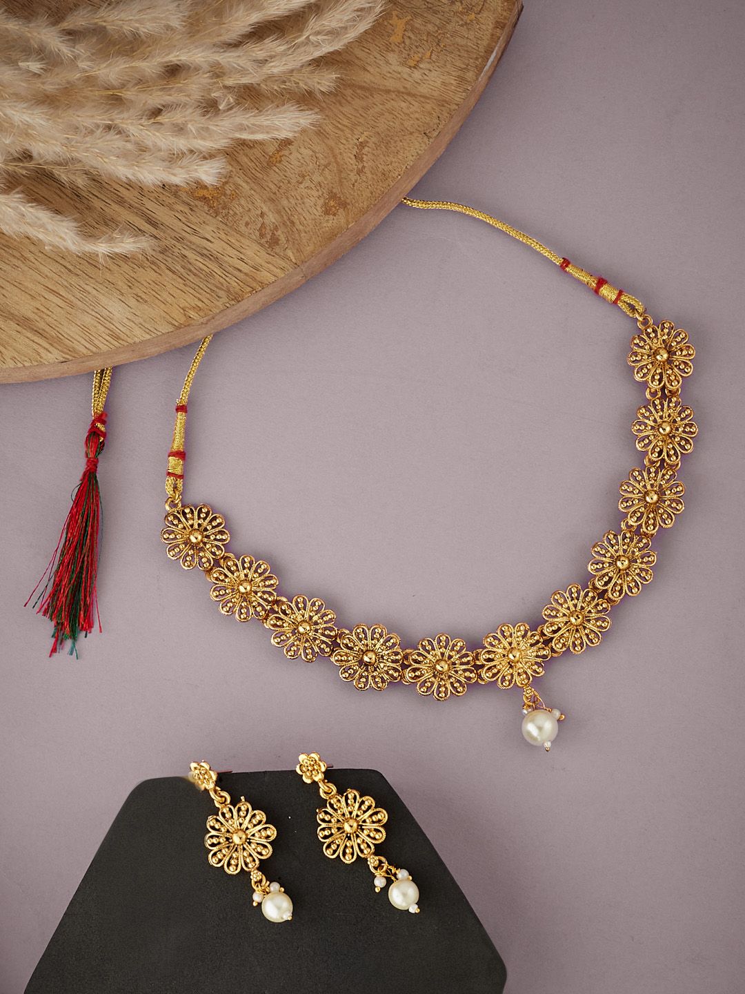 ATIBELLE Gold-Plated Beaded Brass Jewellery Set