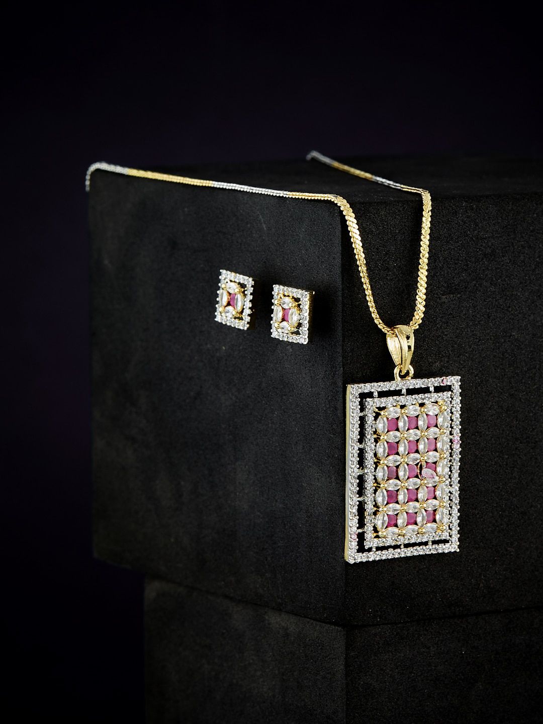 ATIBELLE Silver-Plated Cubic Zirconia Stone Studded Jewellery Set