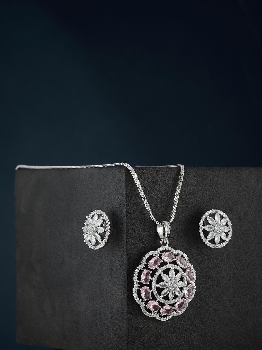 ATIBELLE Silver-Plated Cubic Zirconia-Studded Jewellery Set