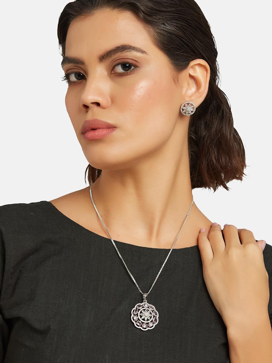 ATIBELLE Silver-Plated Cubic Zirconia-Studded Jewellery Set