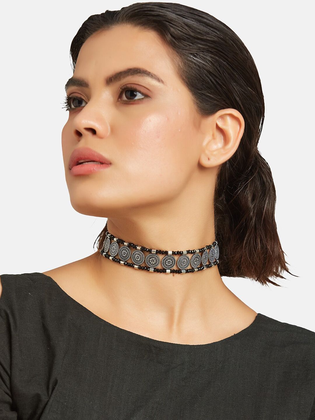 ATIBELLE Silver-Plated Beaded Brass Choker