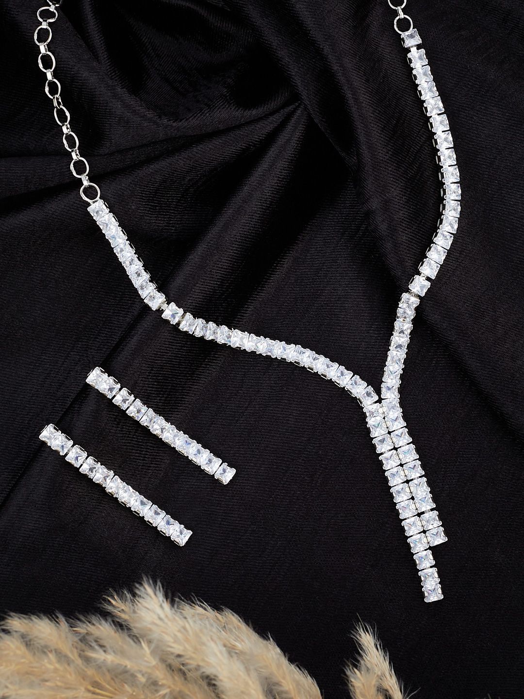 ATIBELLE Silver-Plated Stones-Studded Brass Jewellery Set