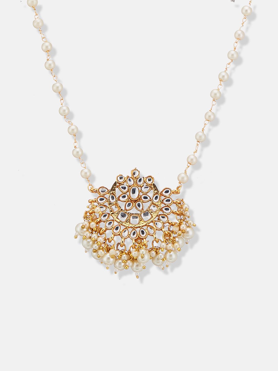 ATIBELLE Gold Plated Kundan Stone Studded & Beaded Necklace And Earrings