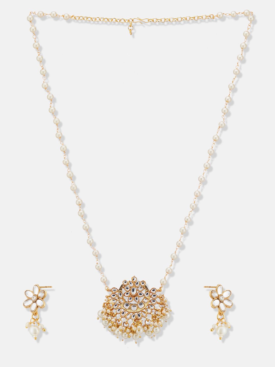 ATIBELLE Gold Plated Kundan Stone Studded & Beaded Necklace And Earrings