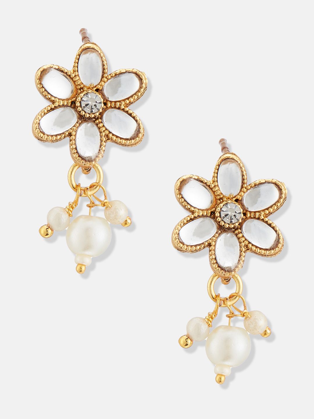 ATIBELLE Gold Plated Kundan Stone Studded & Beaded Necklace And Earrings