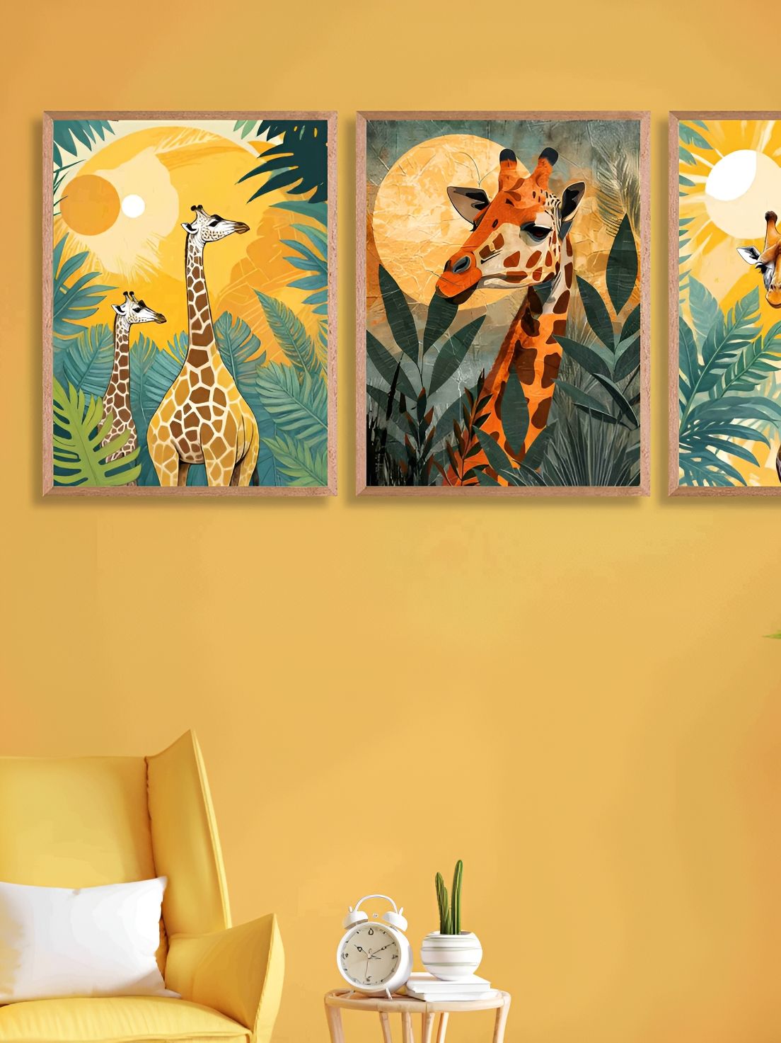 SAF Green & Yellow 3 Piece Birds and Animals Wooden Painting Wall Art-image-34