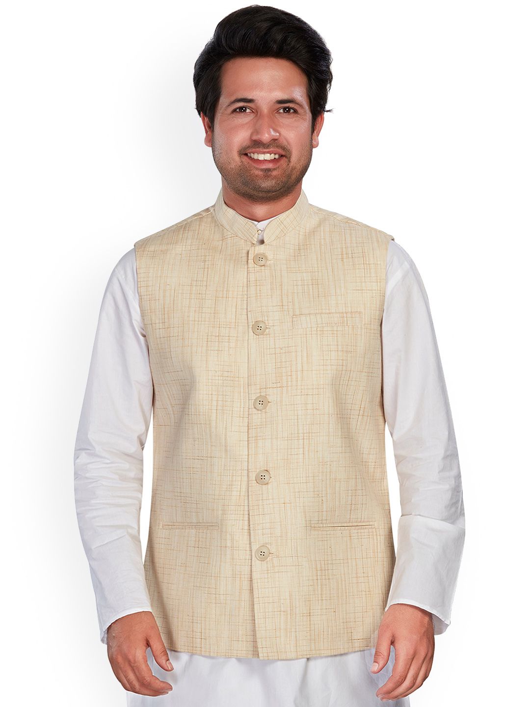 Authentics Mandarin Neck Sleeveless Cotton Nehru Jacket