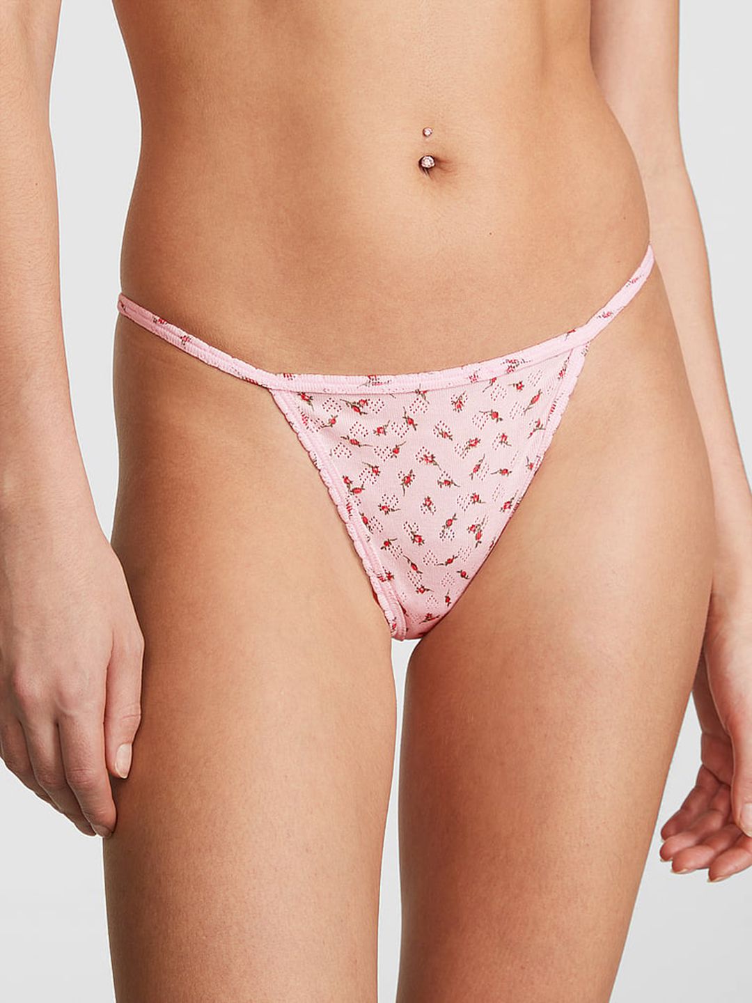 Victoria's Secret PINK Floral Printed Pure Cotton V-String Thong Briefs-picture-30