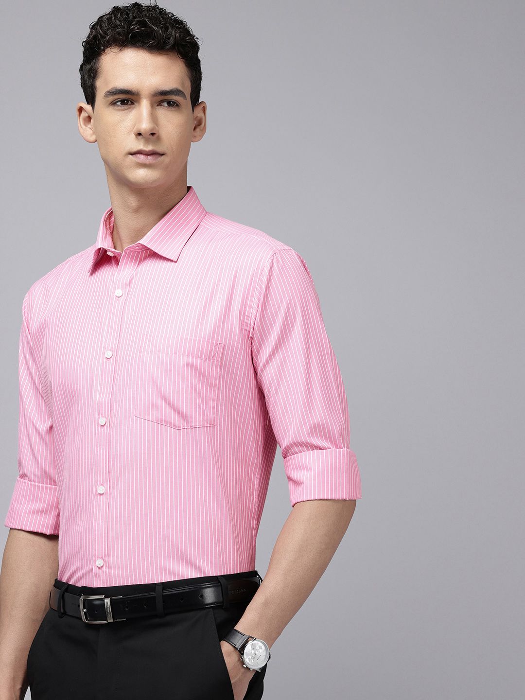Park Avenue Slim Fit Vertical Striped Formal Shirt-image-13