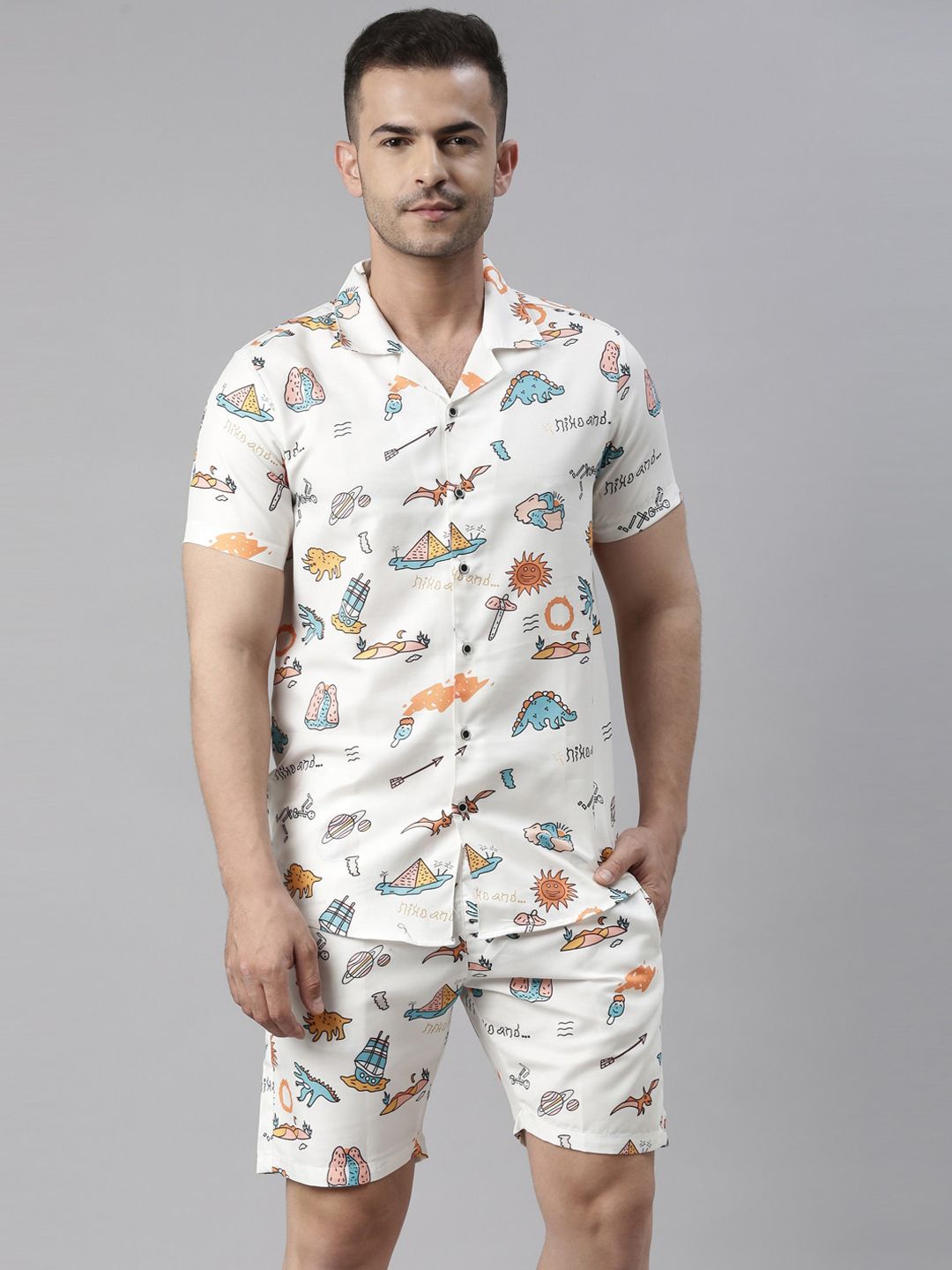 Bushirt Conversational Printed Lapel Collar Night suits-picture-51