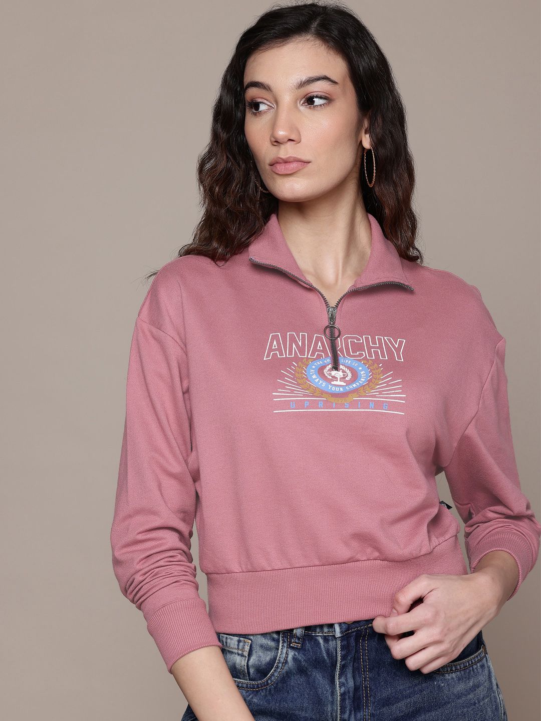 The Roadster Lifestyle Co. Mock Collar Printed Sweatshirt-image-28