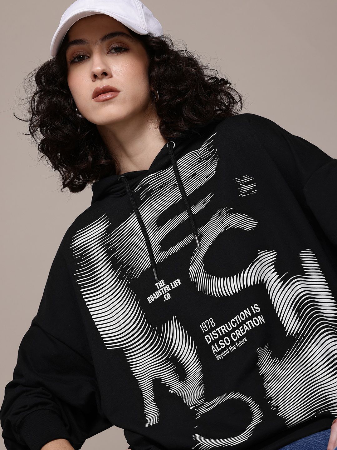The Roadster Lifestyle Co. Women Printed Hooded Oversized Sweatshirt-picture-38