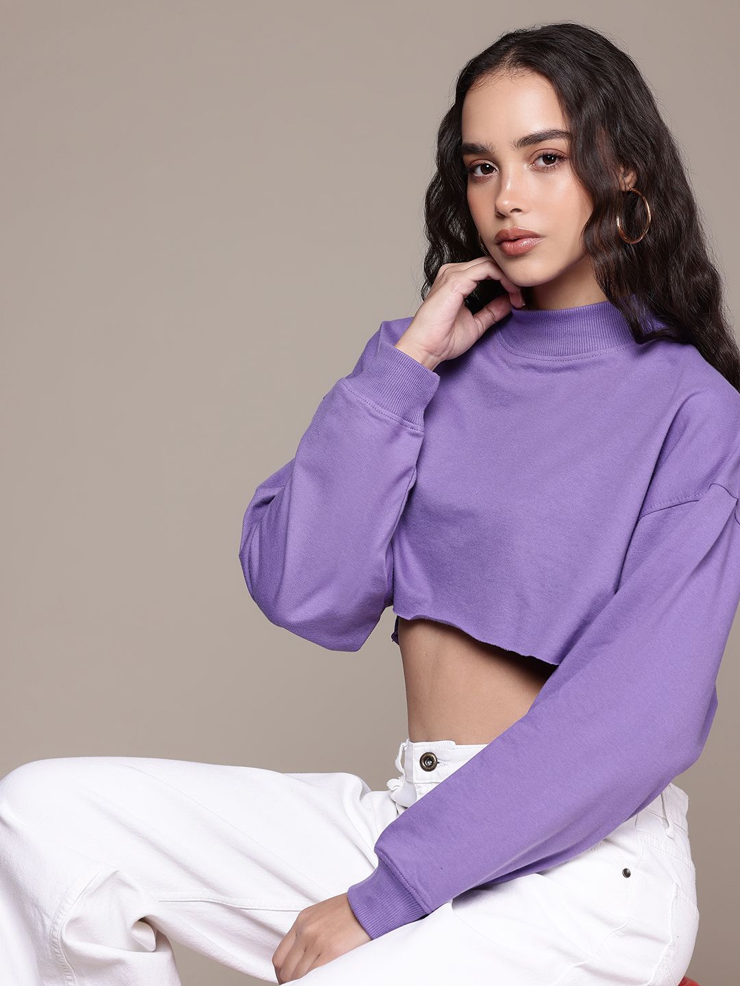 The Roadster Lifestyle Co. Women High Neck Crop Sweatshirt-picture-10