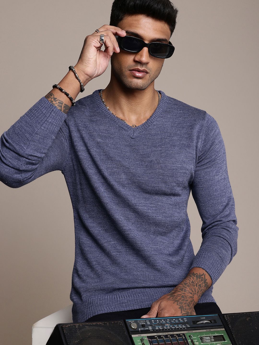 The Roadster Life Co. V-Neck Knitted Pullover Sweaters-picture-10