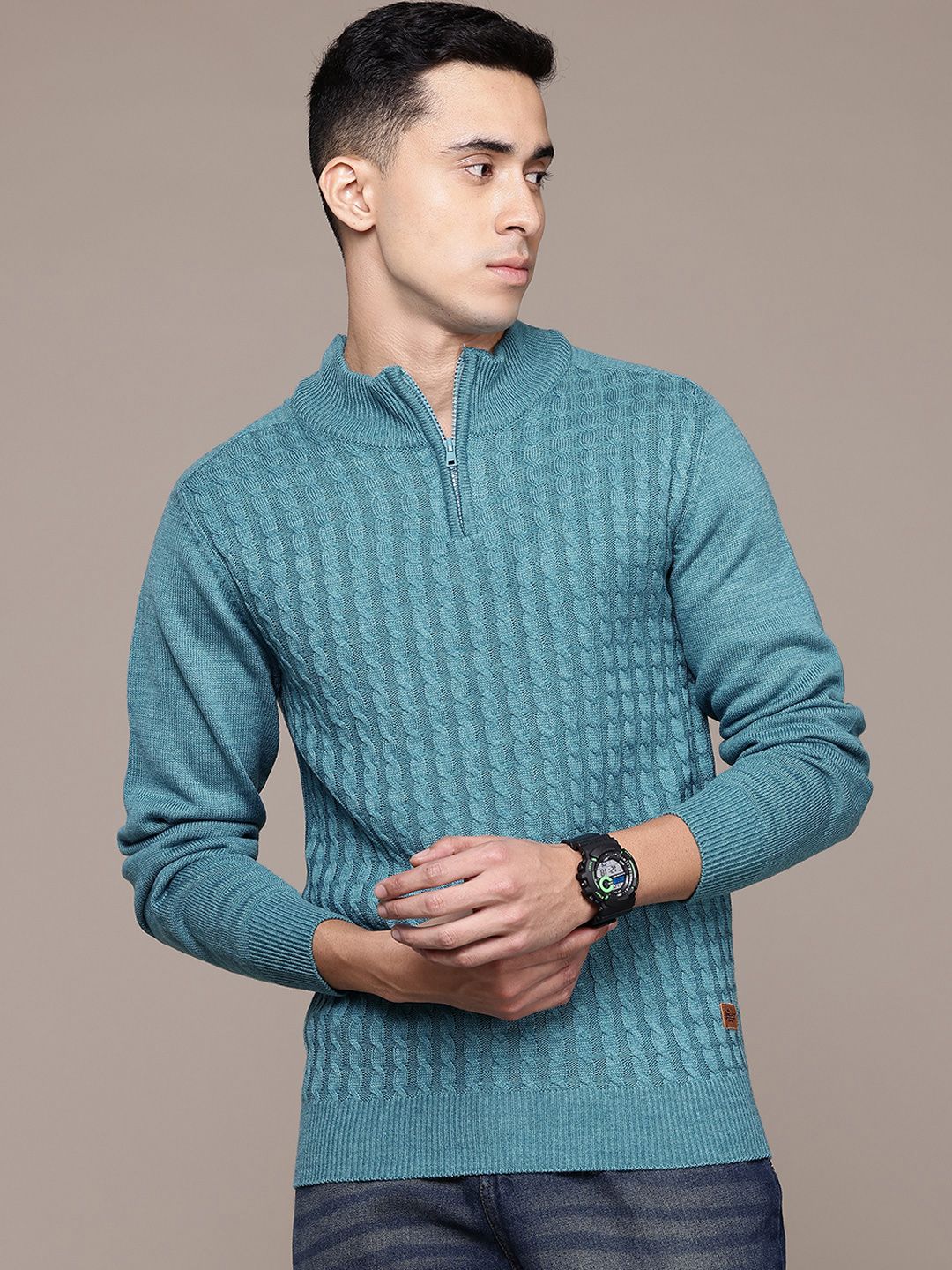 The Roadster Life Co. Self Design Cable Knit Acrylic Pullover-picture-31