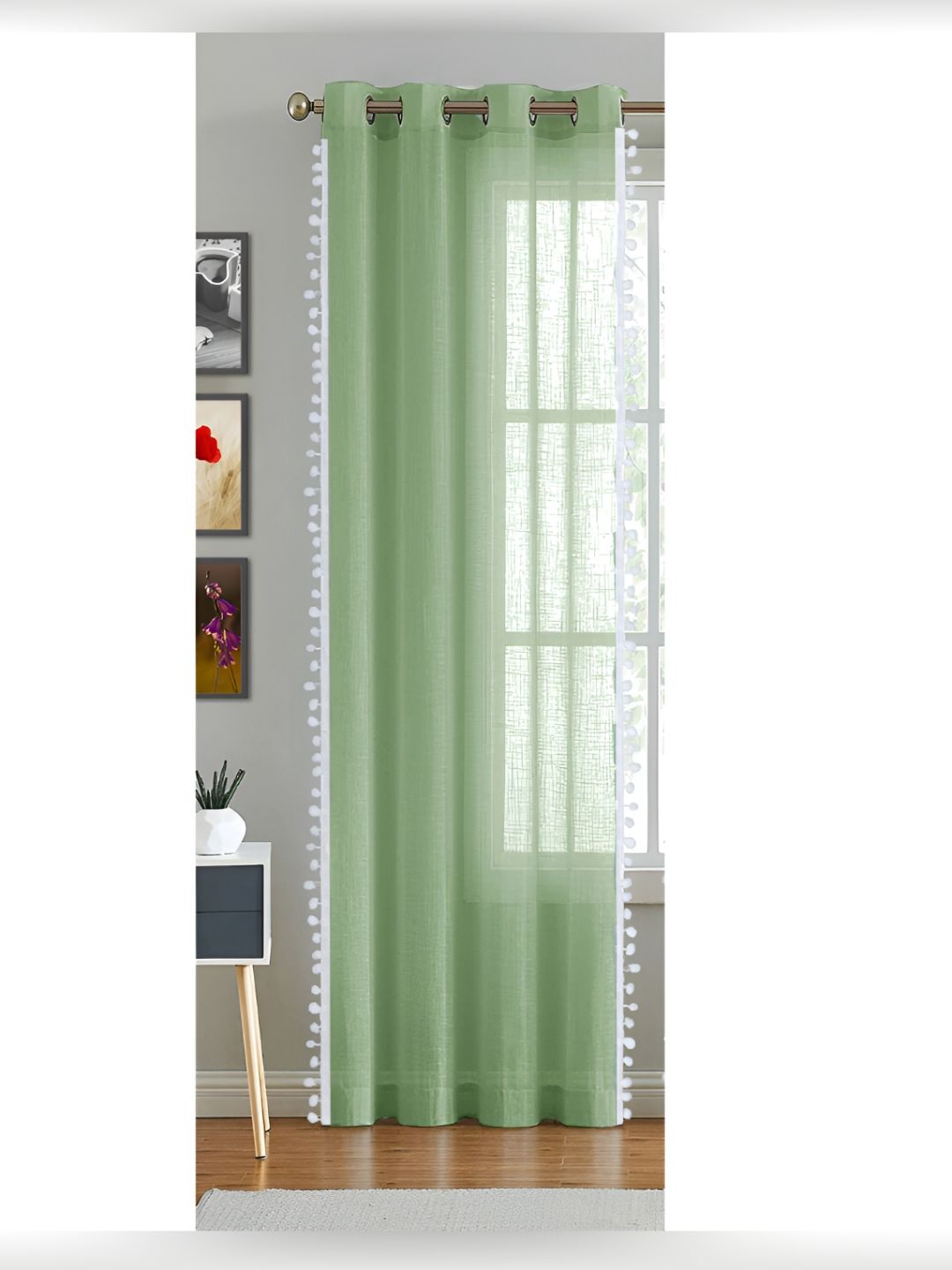 HOMEMONDE Green & White Self Design Cotton Sheer Long Door Curtain-picture-26
