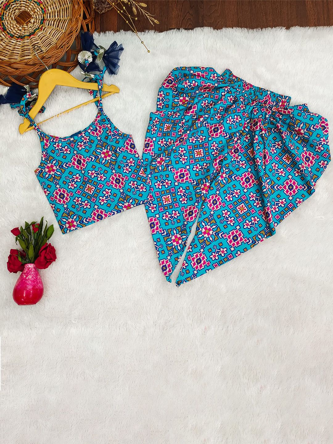 BAESD Girls Printed Shoulder Straps Top With Dhoti Pants-image-5