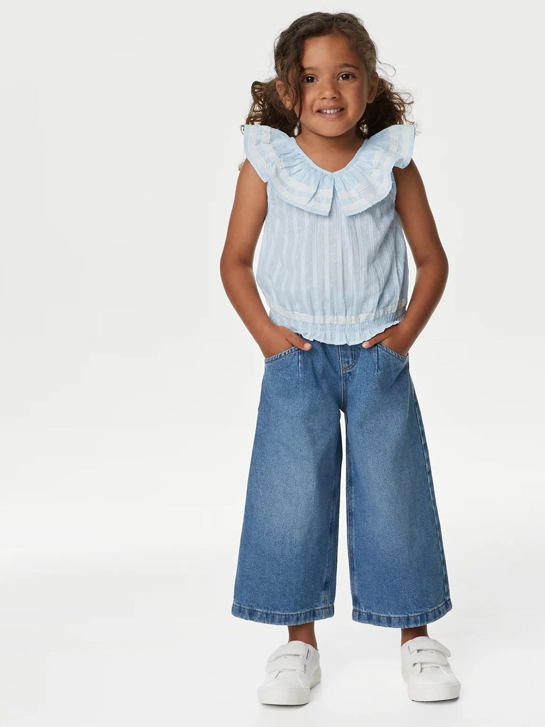 Marks & Spencer Girls Flutter Sleeve Cotton Regular Top-image-26