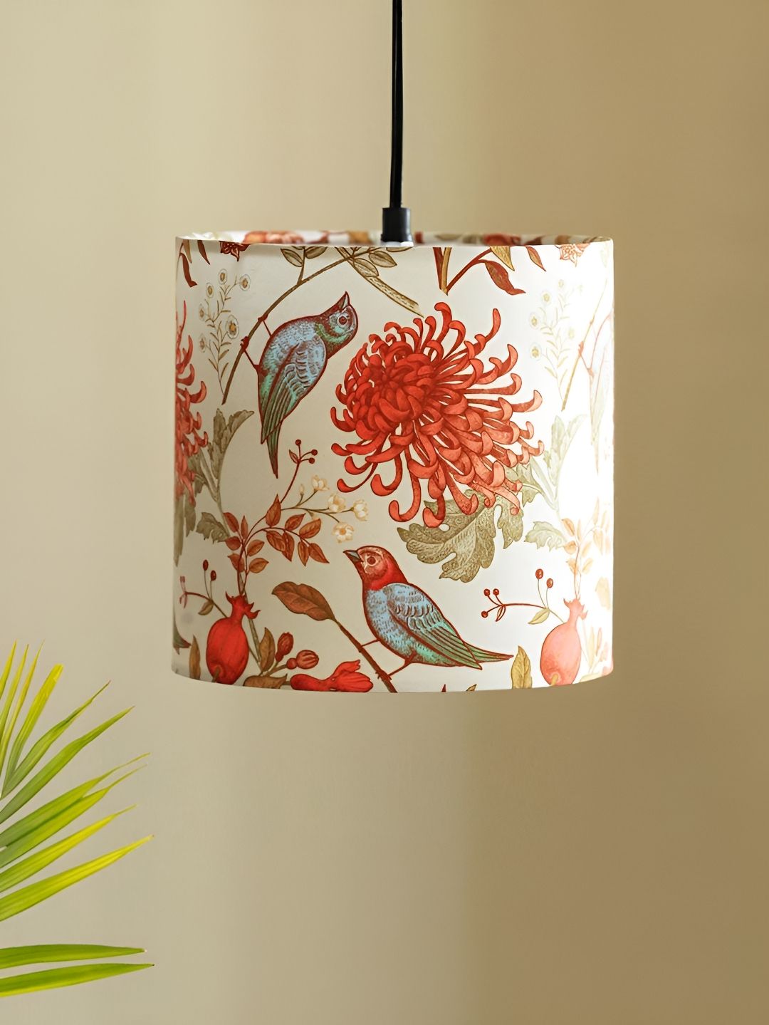 ExclusiveLane Off White & Red Chirping Birds Acrylic Ceiling Lamp