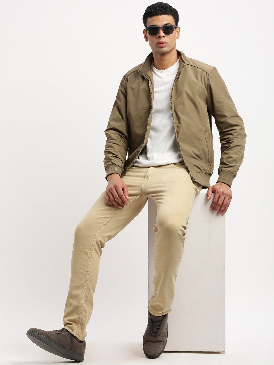 Men's Grey Camouflage Checked Windcheater Bomber Jacket