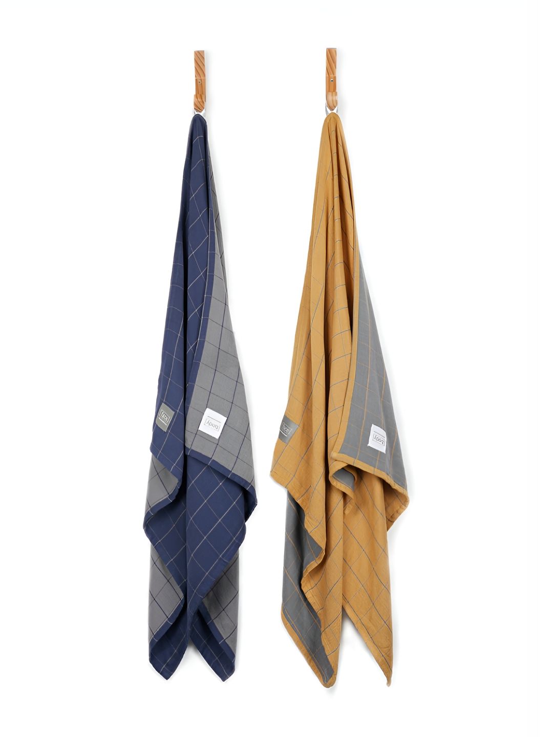 Doctor Towels 2 Pieces Blue & Yellow Striped Banana Double Cloth 380 GSM Bath Towels-picture-15