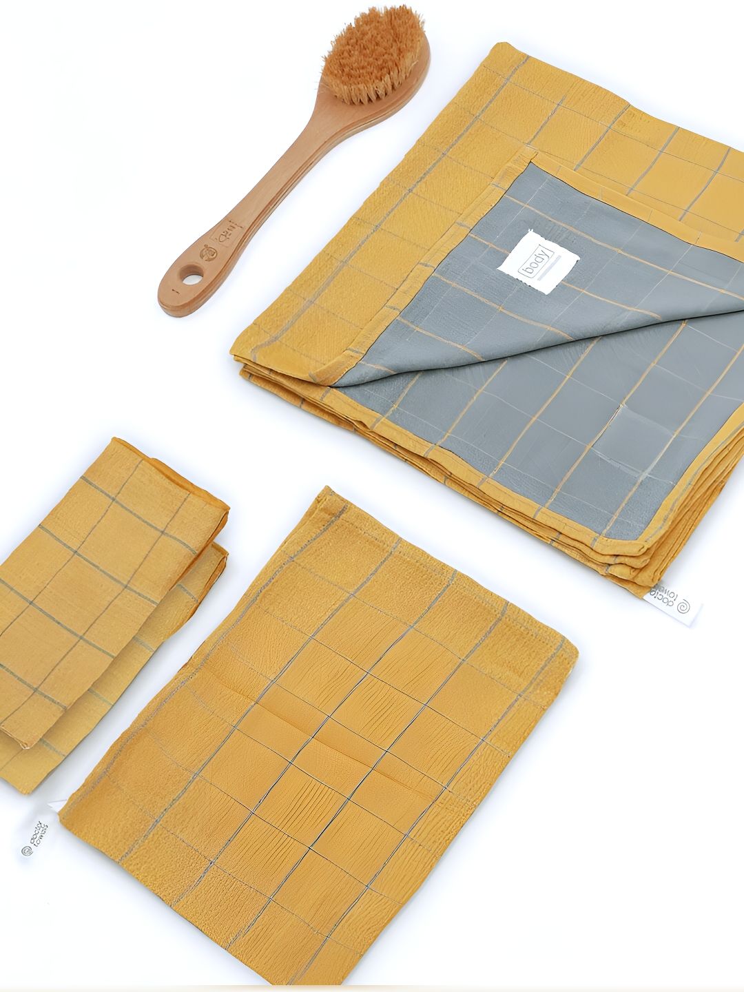 Doctor Towels Gold-Toned & Grey 4 Pieces Striped Banana Double Cloth 350 GSM Towel set-picture-40