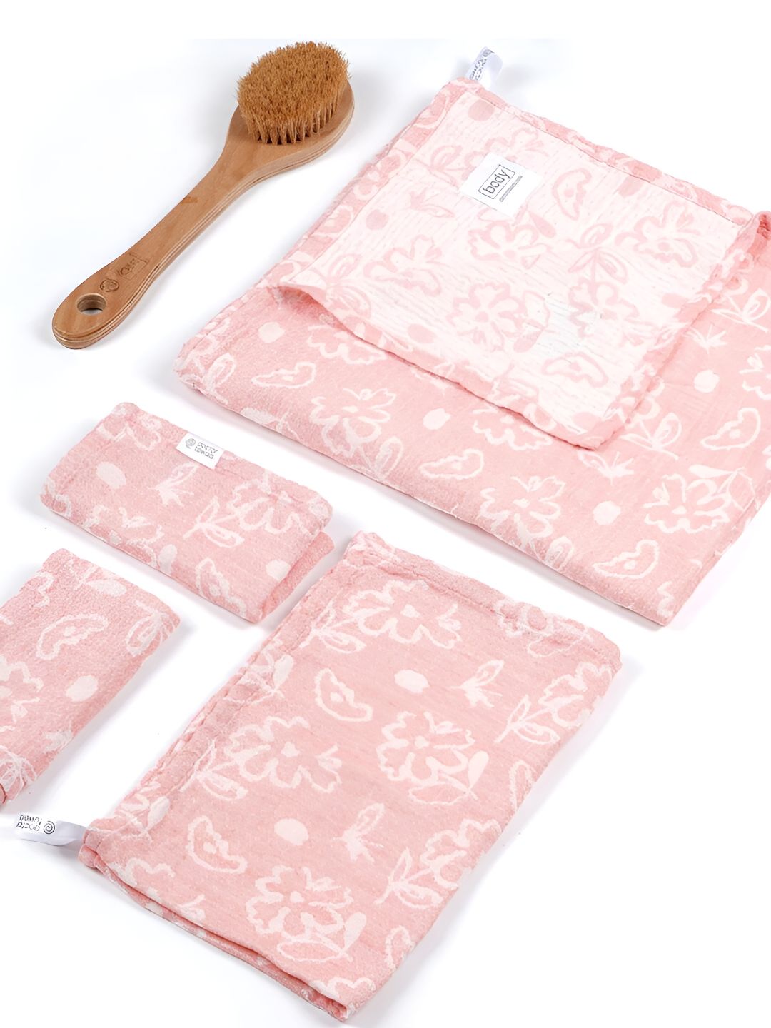 Doctor Towels 4 Pieces Coral & White Floral Banana Jacquard 350 GSM Towel Set-picture-15