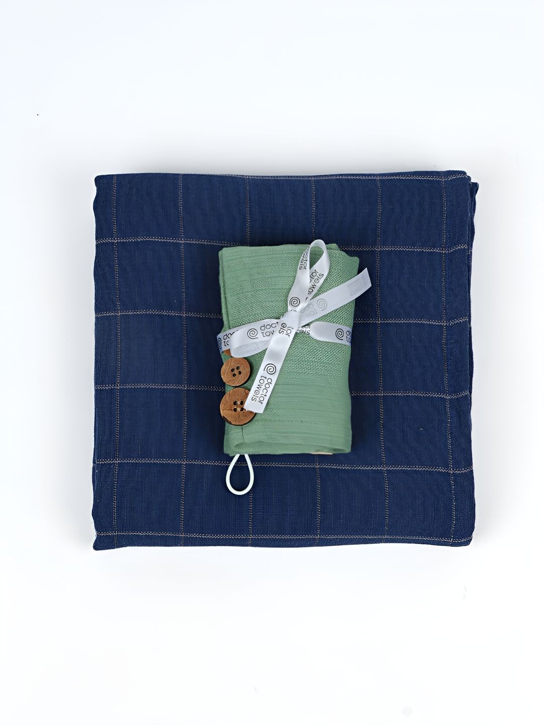 Doctor Towels 2Pieces Blue & Green Striped Banana Double Cloth 350GSM Bath&Hair Towel Set-picture-37