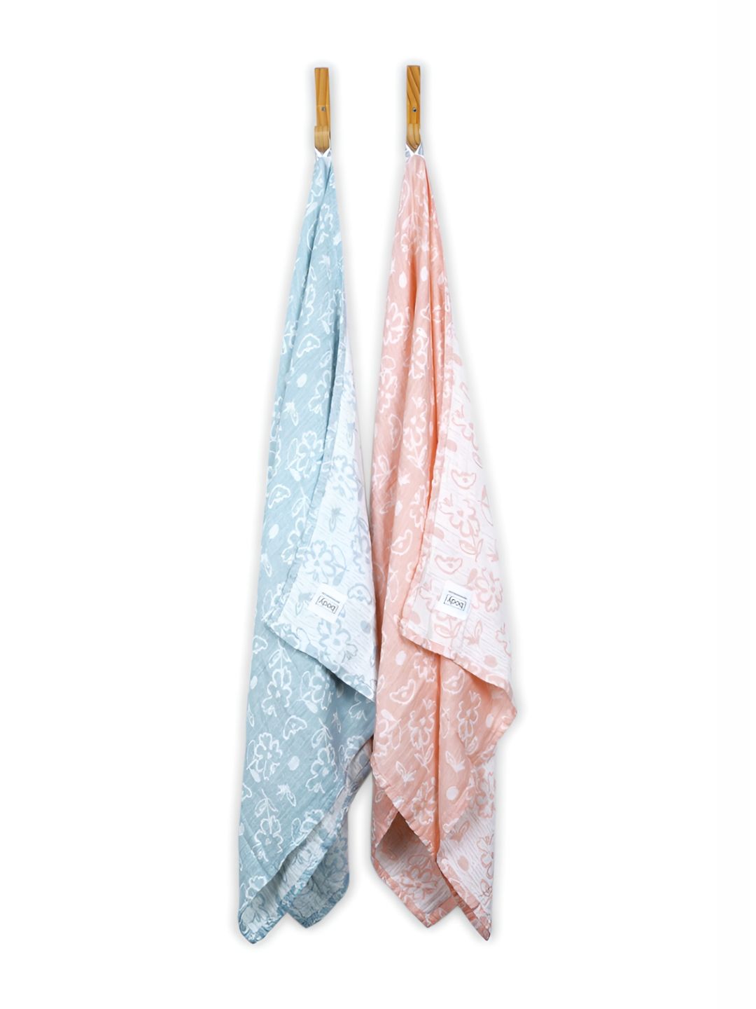 Doctor Towels 2 Pieces Blue & Pink Printed Banana Jacquard Floral 300 GSM Bath Towels-picture-20