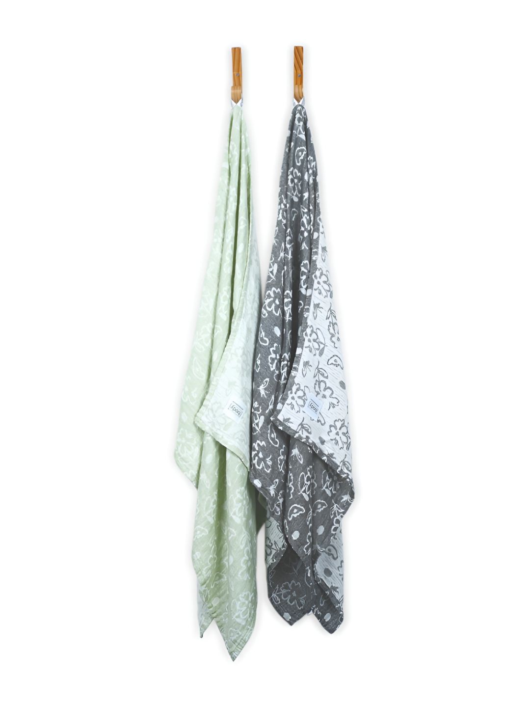 Doctor Towels 2 Pieces Green & Charcoal Printed Banana Jacquard Floral 300 GSM Bath Towels-picture-22