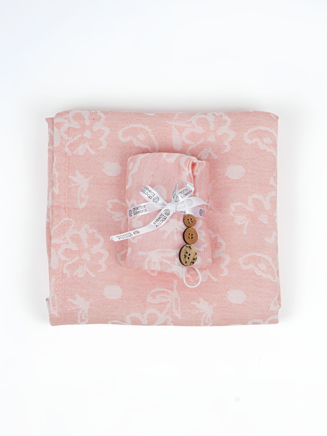 Doctor Towels 2Pieces Coral & White Floral Banana Jacquard 350GSM Bath & Hair Towel Set-picture-36