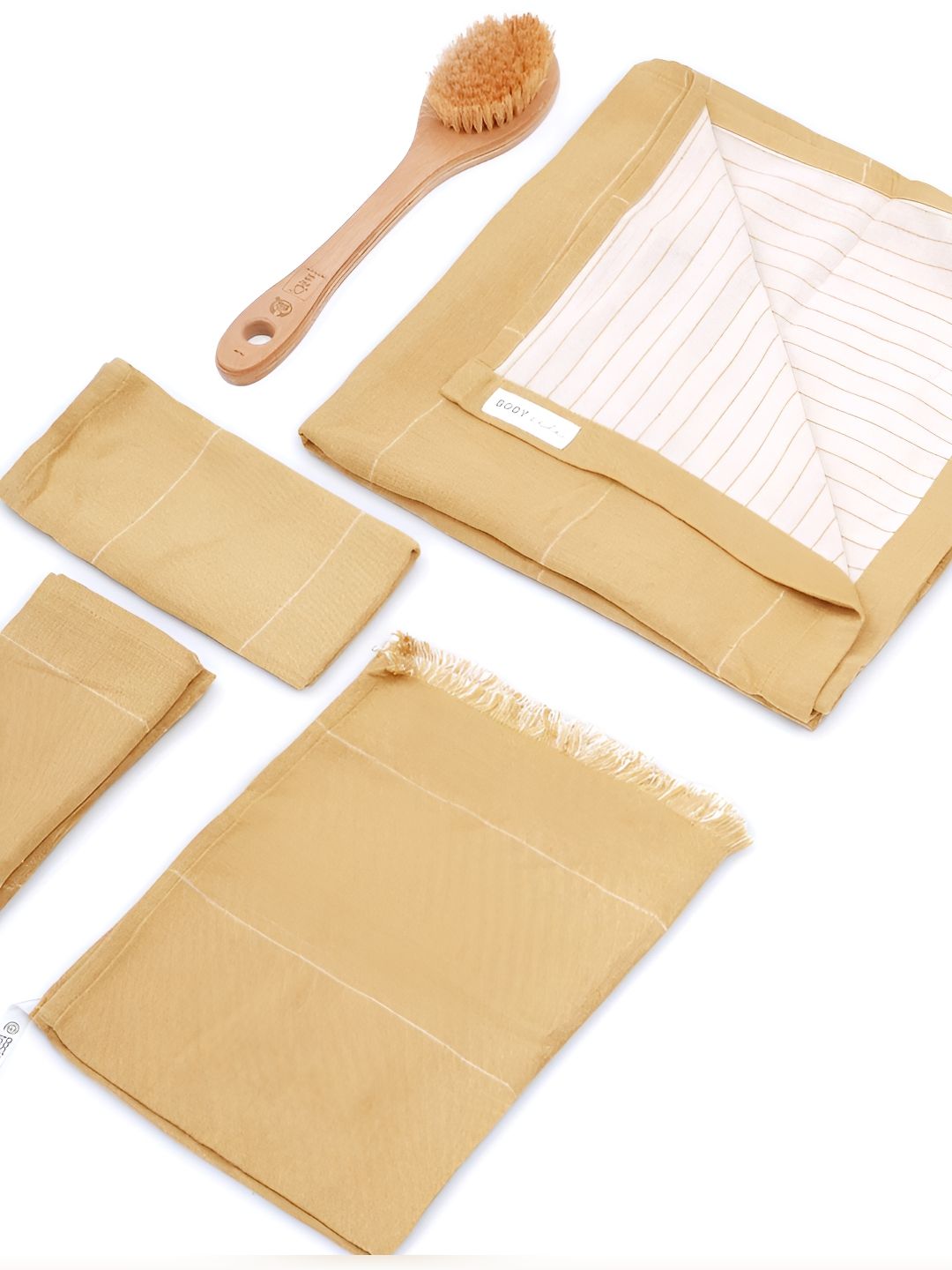 Doctor Towels 4 Pieces Gold Toned & White Striped Aloevera Double Cloth 350 GSM Towel Set-picture-16