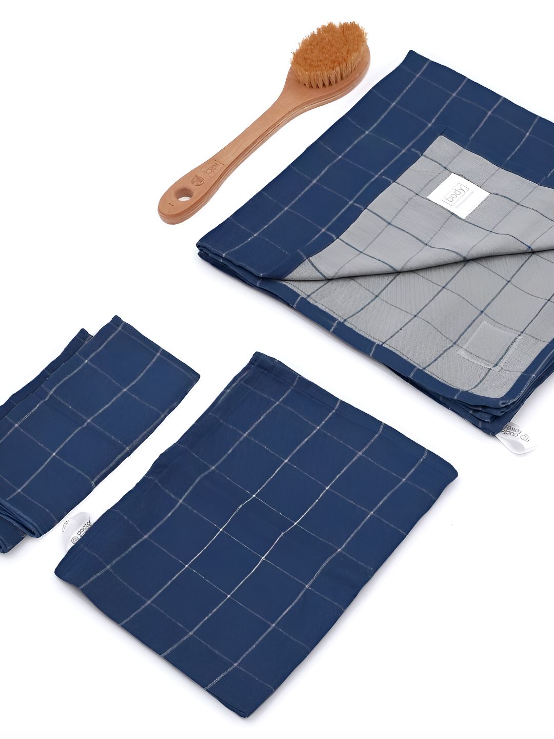 Doctor Towels Blue & Grey 4 Pieces Striped Banana Double Cloth 350 GSM Towel set-picture-20