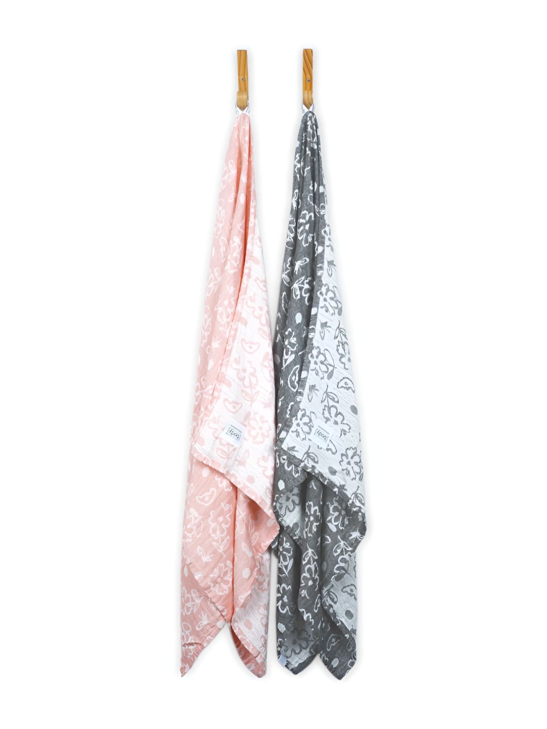 Doctor Towels 2 Pieces Coral & Grey Printed Banana Jacquard Floral 300 GSM Bath Towels-picture-24