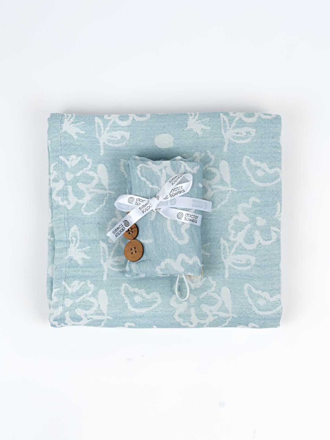 Doctor Towels 2Pieces Blue & White Floral Banana Jacquard 350GSM Bath & Hair Towel Set-picture-36