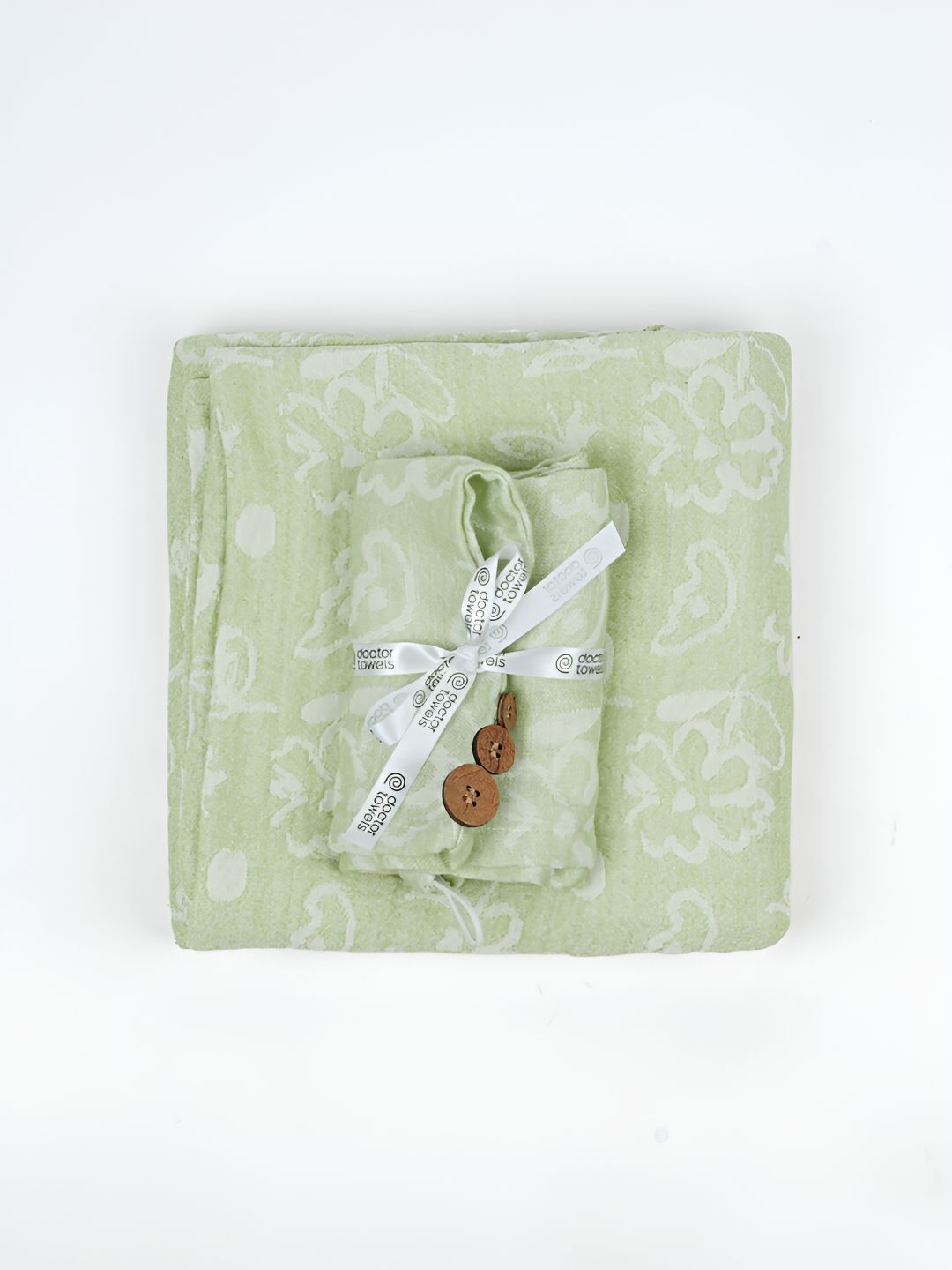 Doctor Towels 2Pieces Green & White Floral Banana Jacquard 350GSM Bath & Hair Towel Set-picture-37