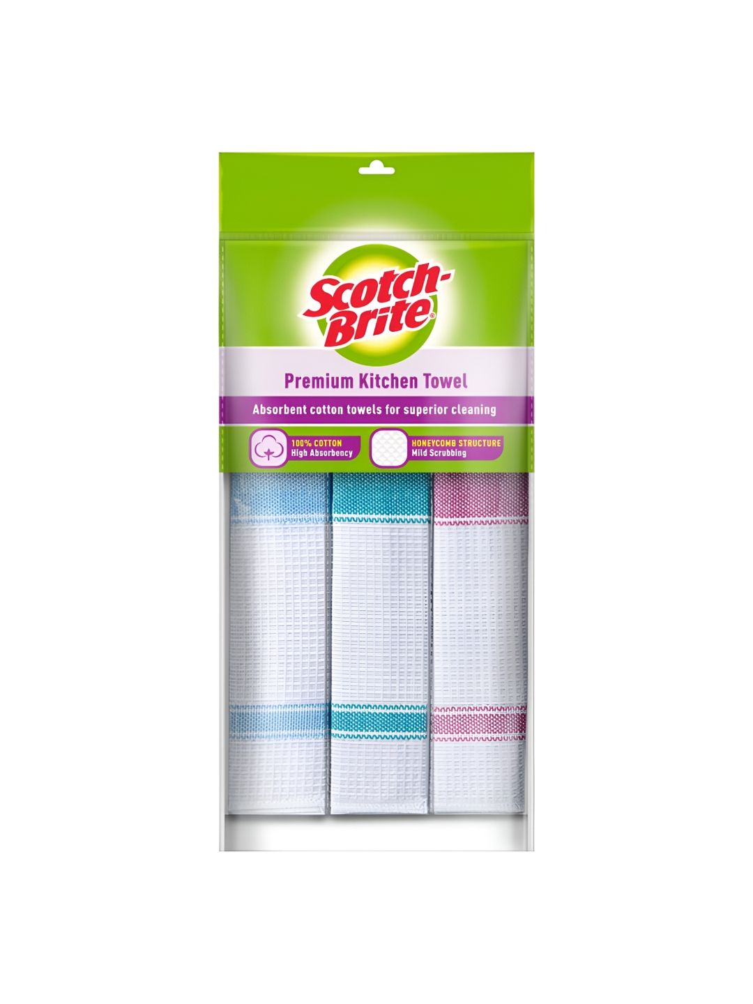 SCOTCH BRITE White & Blue 3 Pieces Cotton Kitchen Towels-image-31