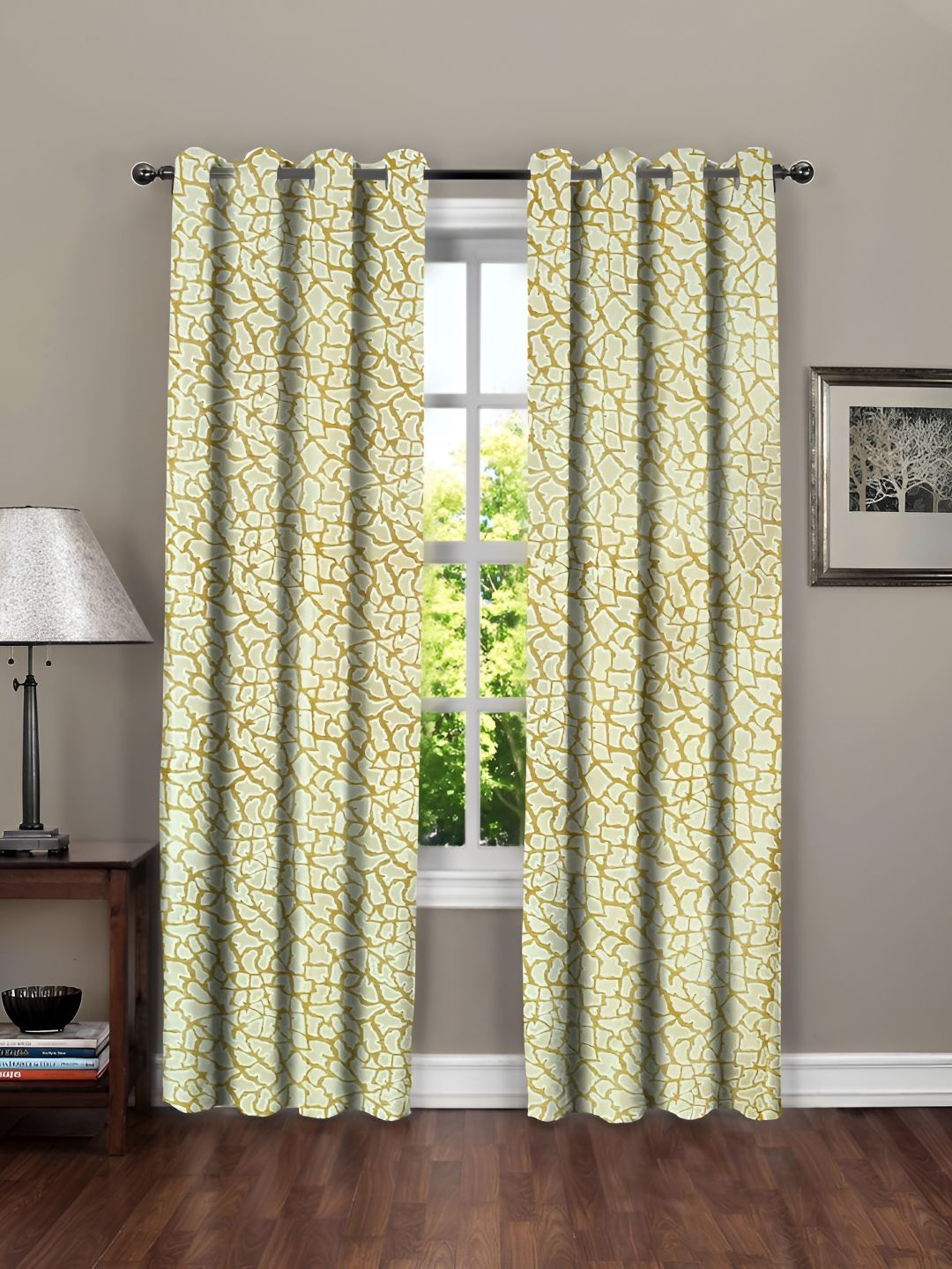 RRC Brown & White 2 Pieces Abstract Printed Microfiber Cotton Room Darkening Door Curtains-picture-36
