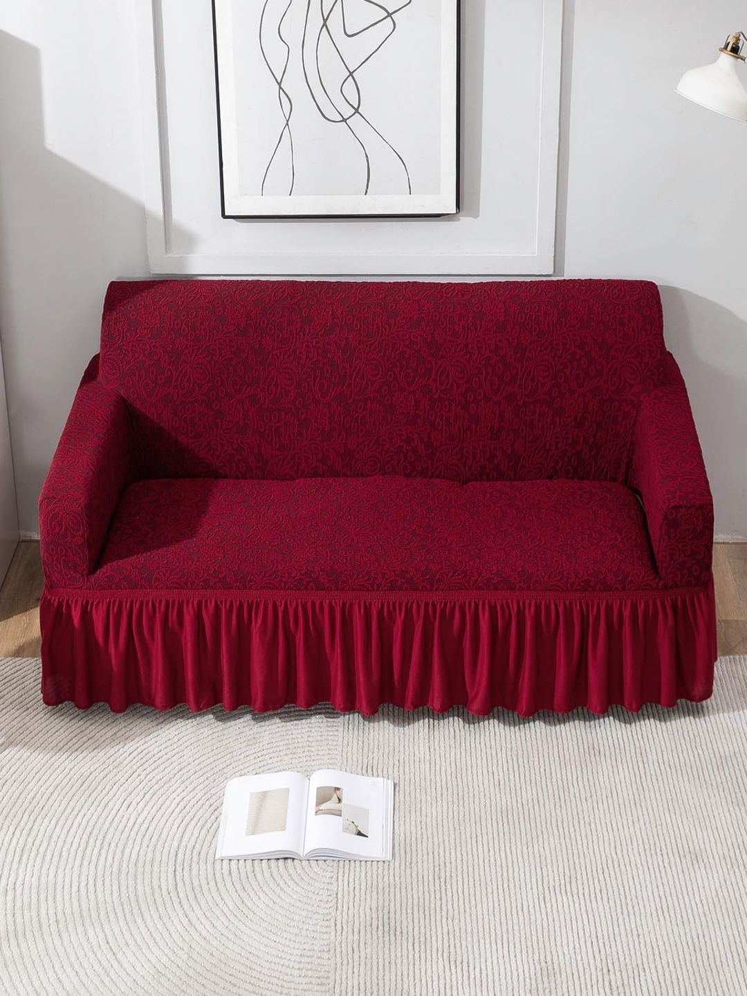 HOKIPO Red Polyester 1 Piece Sofa Cover With Arms-image-24