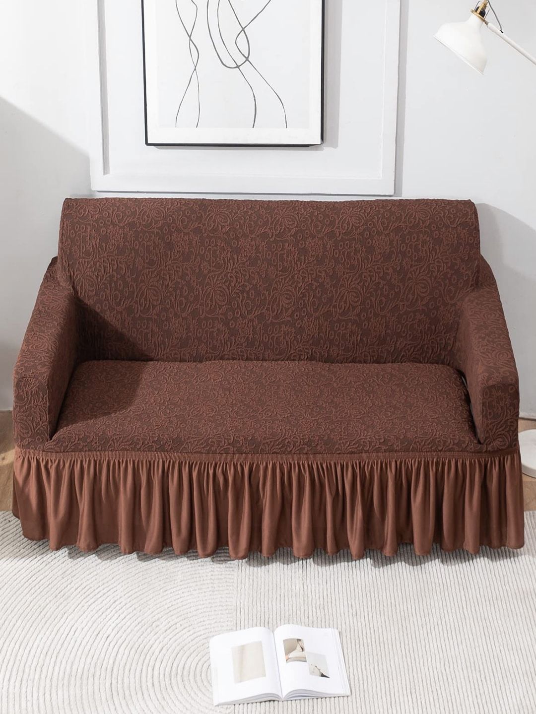 HOKIPO Brown Polyester 1 Piece Sofa Cover With Arms-image-35