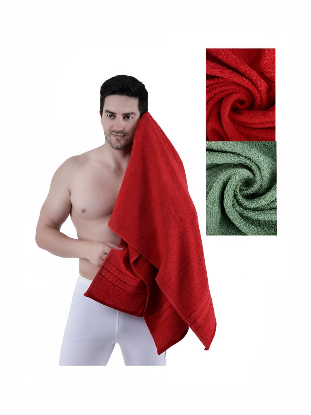 Dollar Socks Red & Green 2 Pieces Cotton 600 GSM Bath Towels-image-13