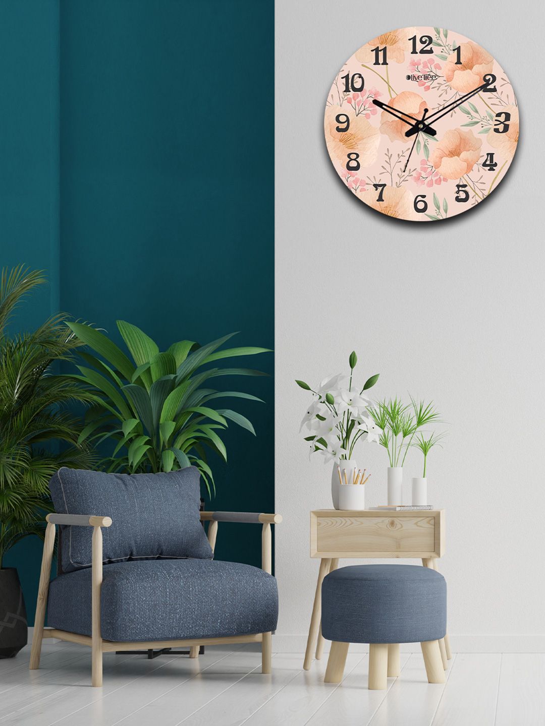 OLIVE TREE Peach-Coloured & Beige Printed Analogue Contemporary Wall Clock-picture-28